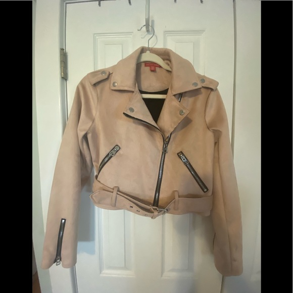 Biker Moto Cropped Jacket Faux Suede Saks Fifth Avenue - Picture 1 of 14